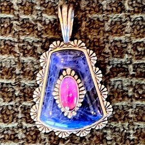 Elegant Carolyn Pollack Sterling Silver Lapis and Amethyst Enhancer Pendant